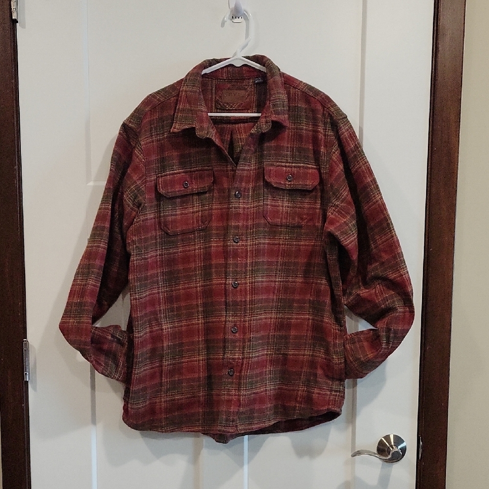 Orvis Red and Olive Plaid Flannel Shirt